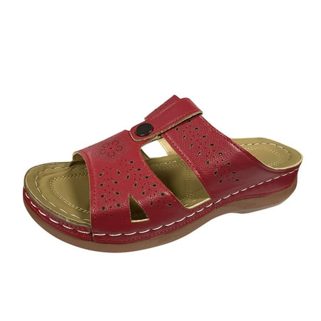

Qufokar Womens Boots With Heel Extra Wide Calf Womens Slip On Sandals Size 5 Ladies Fashion Leather Carved Hollow Platform Beach Sandals And Slippers