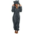 thumbnail image 3 of Dazajoo Dark Gray Fuzzy Onesie Pajamas for Women Zipper Hooded Long Sleeve Jumpsuit Warm Sleepwear Cute Sherpa Romper with Eye Mask,M, 3 of 7