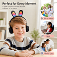 thumbnail image 7 of QINIUXO 2 Pack Kids Bluetooth Headphones with Bunny Ears, Volume Limited Wireless Headphones with Microphone for Girls & Boys, Foldable Over-Ear Headset for School, Tablet, Phone & PC (Pink/Black), 7 of 7