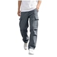 thumbnail image 2 of ATOGUTA Cargo Sweatpants for Boys Wide Leg School Uniform Pants Kids Elastic Waist Flowy Summer Beach Lounge Trousers with Pockets Size 7-16, Dark Gray, 2 of 7