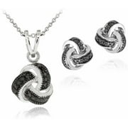 Black Diamond Accent Silver-Tone Love Knot Necklace and Earrings Set