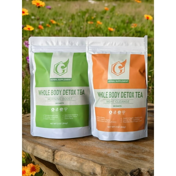 Whole Body Detox Tea 28-Day Program with Morning Boost and Night Cleanse - 56 Bags