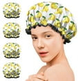thumbnail image 7 of Shower Caps,Yellow Lemon Fruit Slices White Pattern Waterproof Shower Cap for Women 4 Pieces,Double Reusable Hair Cover for Shower PEVA Elastic Stretch Hem, 7 of 7