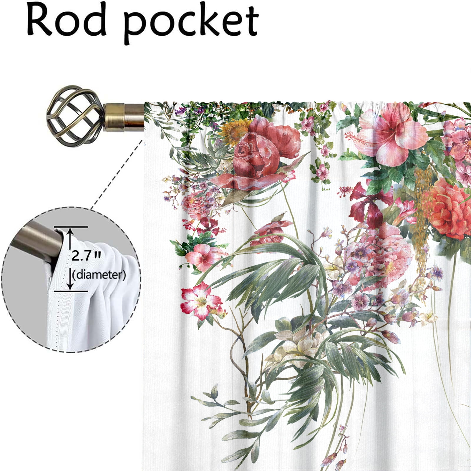 WNOOHIY Vibrant Floral Printed Rod Pocket Curtains for Bedroom,Dining Room, Living Room,2 Panels