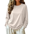 thumbnail image 6 of Yigetop Crewneck Oversized Long Sleeve Shirts for Women Loose Fit Acid Wash Tshirt Basic Solid Color Tee Sweatshirt Lightweight Soft Beige L, 6 of 6