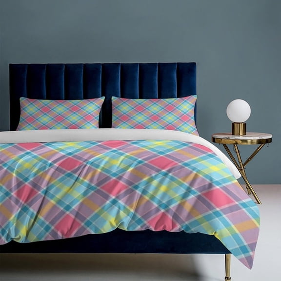 Plaid Pattern 3-Piece Bedding Set, Luxuriously Soft Bedding with Matching Pillow Shams, Comforter Set Twin Size for Casual Home Decor