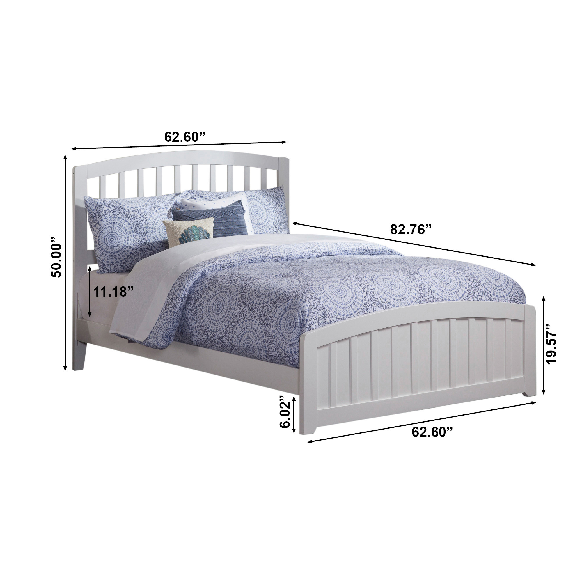 AFI Richmond Queen Wood Platform Bed with Slatted Headboard and Footboard, White