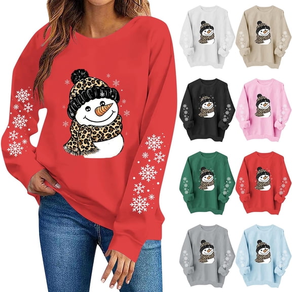 Women's Snowman Graphic Sweatshirt Crew Neck Long Sleeve Snowflake Sleeve Casual Pullover Top