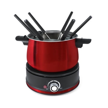 Swissmar Arolla 10-Piece Electric Fondue Set | Red, Stainless Steel Pot