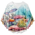 thumbnail image 4 of Watercolor Coral Reef Women's V-Neck Blouse With 3/4 Ruffled Bell Sleeves Casual Top Ladies Blouses, 4 of 7