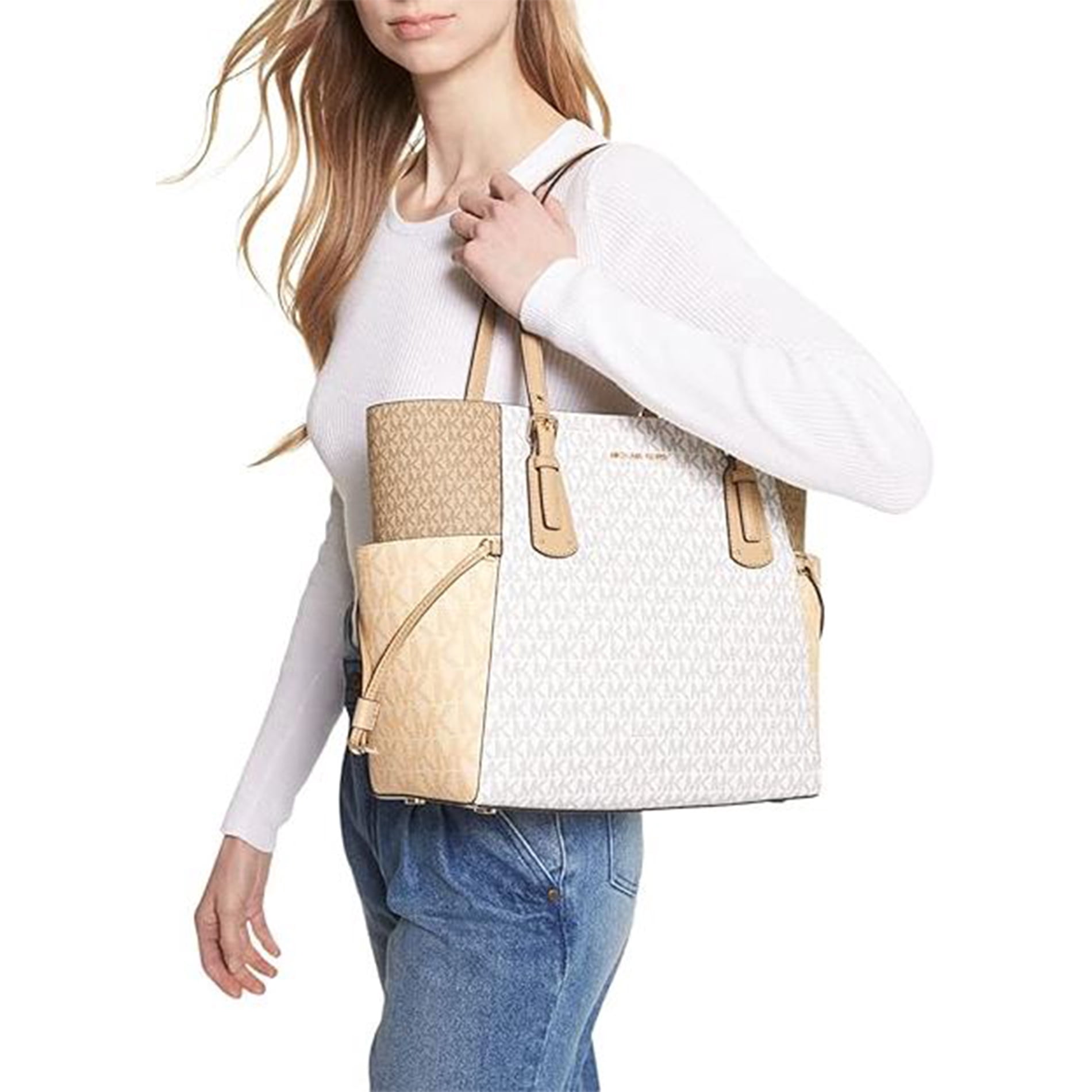 Michael Kors by Michael Kors Women's Leather Color-Blocked East/West Tote, Buttermilk Multicolor
