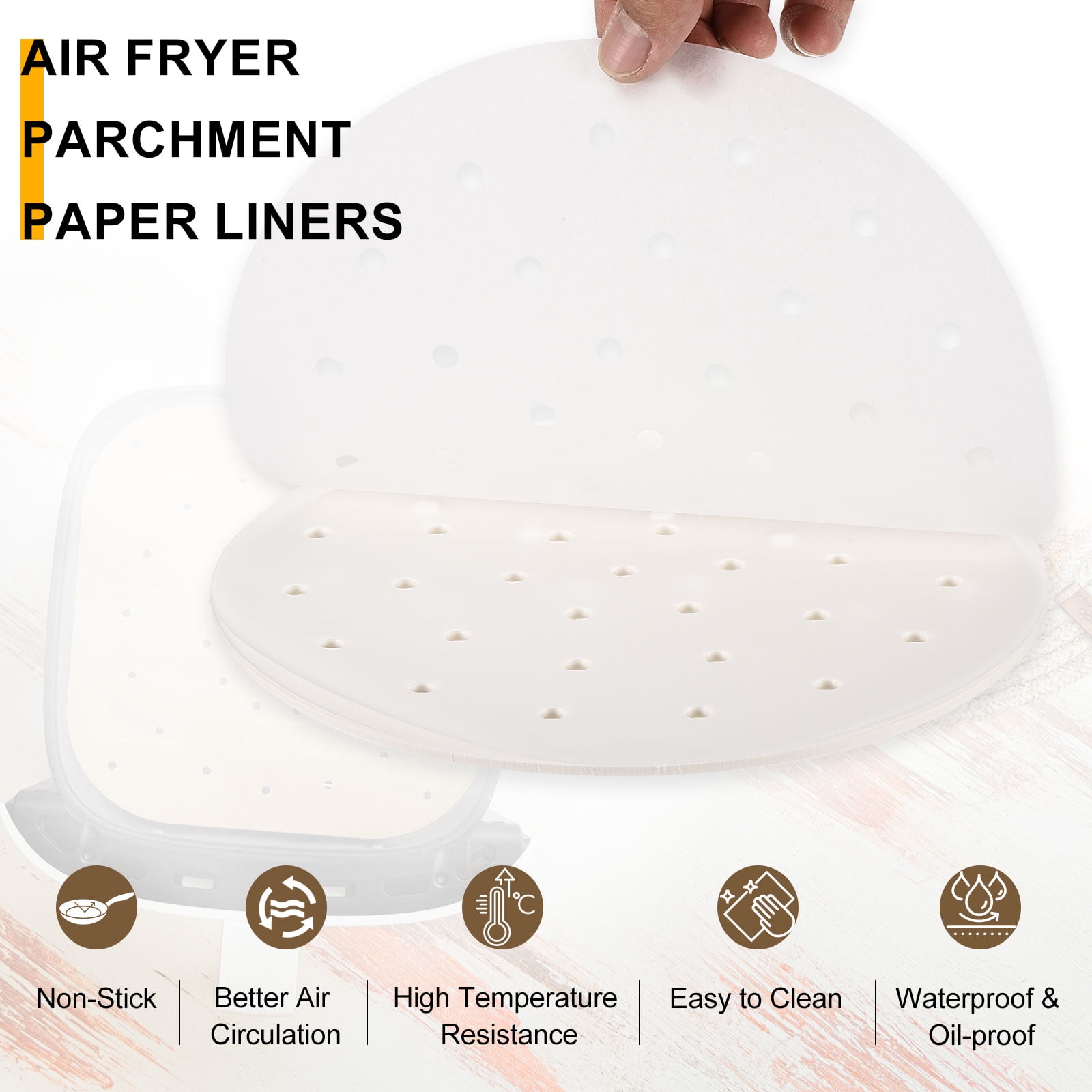 Uxcell 400pcs Air Fryer Liners 8 Inch Round Bamboo Steamer Liners with Holes Non-Stick Perforated Parchment Paper Sheets Disposable Steamer Paper for Air Fryers Steaming Basket, White