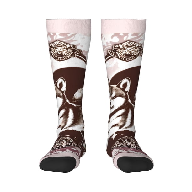 Fotbe Vintage Husky Dog Calcetas Divertidas Estampadas para Hombre y Mujer, Calcetas de Algodón hasta la Rodilla para Caminar, Correr, Enfermería y Embarazo