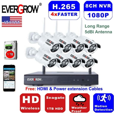 Advanced H265+ Technology 8CH 1080P NVR Wireless Wifi Outdoor IR Night Vision Home Security Camera System