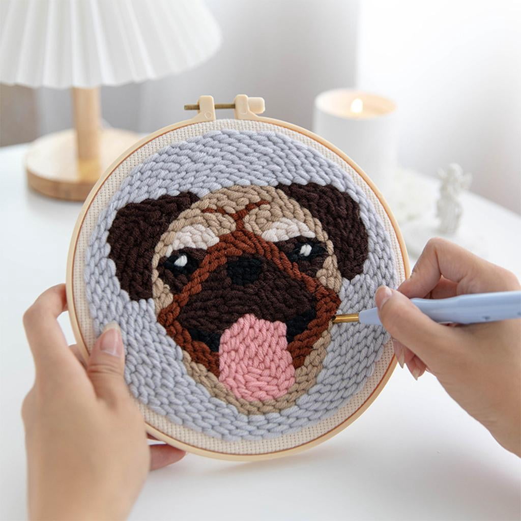 Yunhgft Punch Needle Kit DIY Needlework Animal Dog Embroidery for Adult Kid Starter B B