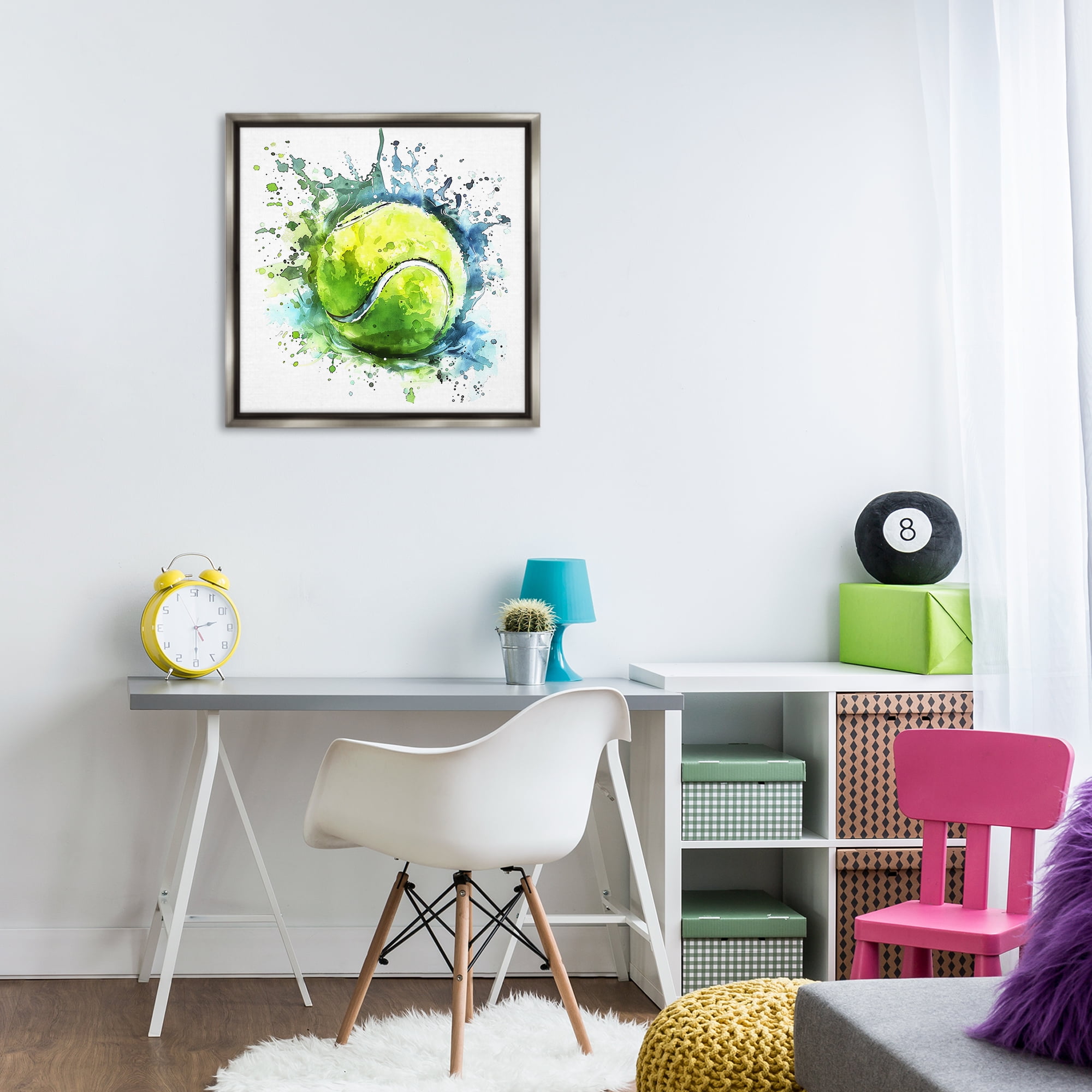 Stupell Industries Tennis Ball Bright Splash Sports Painting Gray Floater Framed Canvas Art Print Wall Art, 25 x 25