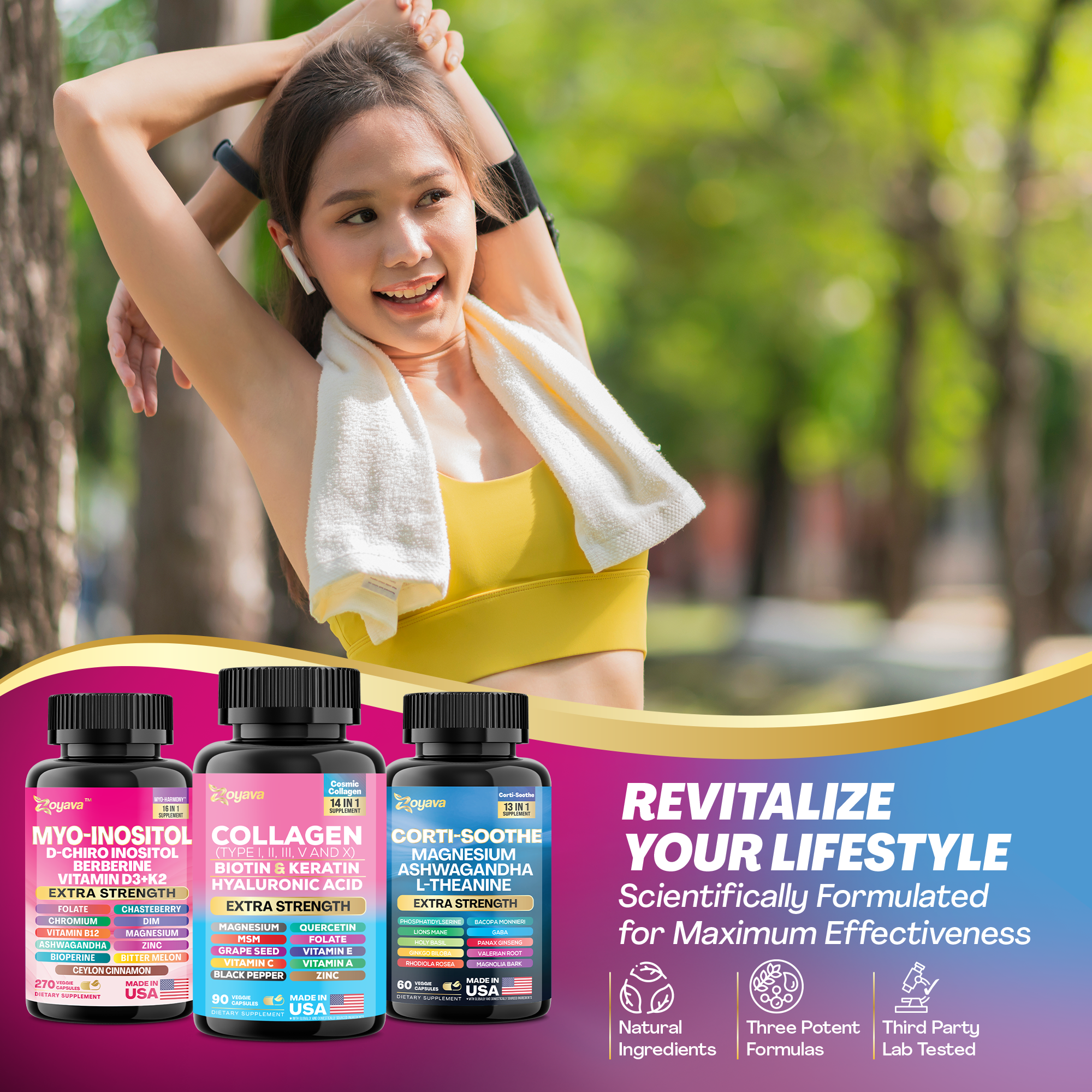 Zoyava Women's Supplement with Myo-Inositol, Collagen, and Corti-Soothe, 60 Capsules