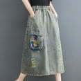 thumbnail image 5 of Maoxin Women Skirt Ladies' Elastic Waisted Denim Loose Hole Embroidered Pocket Skirt ,Blue,L, 5 of 8