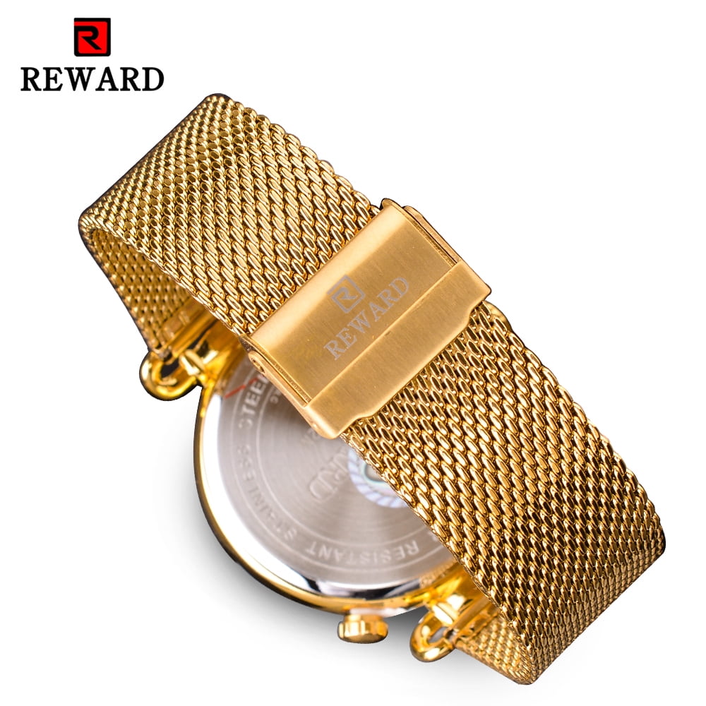 REWARD 2025 Men Watches Golden Classic Vintage Watch For Business Quartz Wristwatch With Gift Box Dual time zone, luminous, Waterproof, Calendar