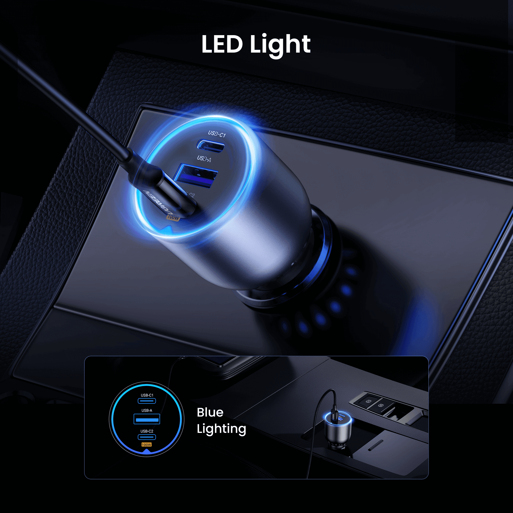 UGREEN 130W USB C Car Charger Adapter, Dual Port Fast Charging for Phones and Tablets