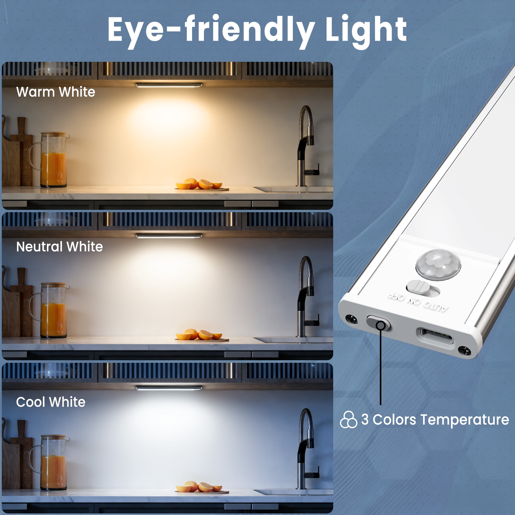 GUPUP Under Cabinet Lights, 34 LED Motion Sensor Light Indoor, Rechargeable Closet Lighting Kit with Magnetic for Kitchen Wardrobe Stairs, 4 Pack
