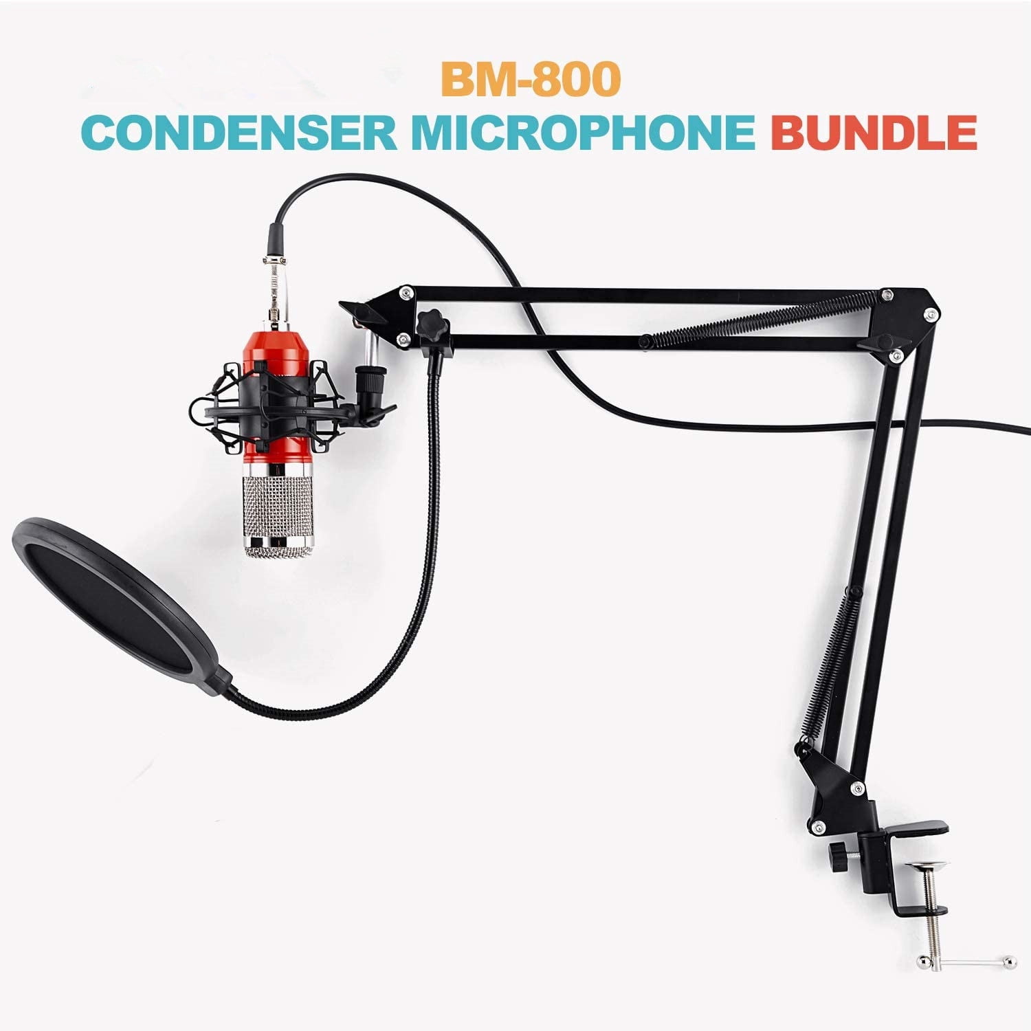 Podcast Microphone Bundle, BM800 Microphone Kit with Live Sound Card, Condenser Microphone & DJ Mixer with Adjustable Mic Suspension Scissor Arm, Shock Mount & Filter for Studio Recording & Broadcas