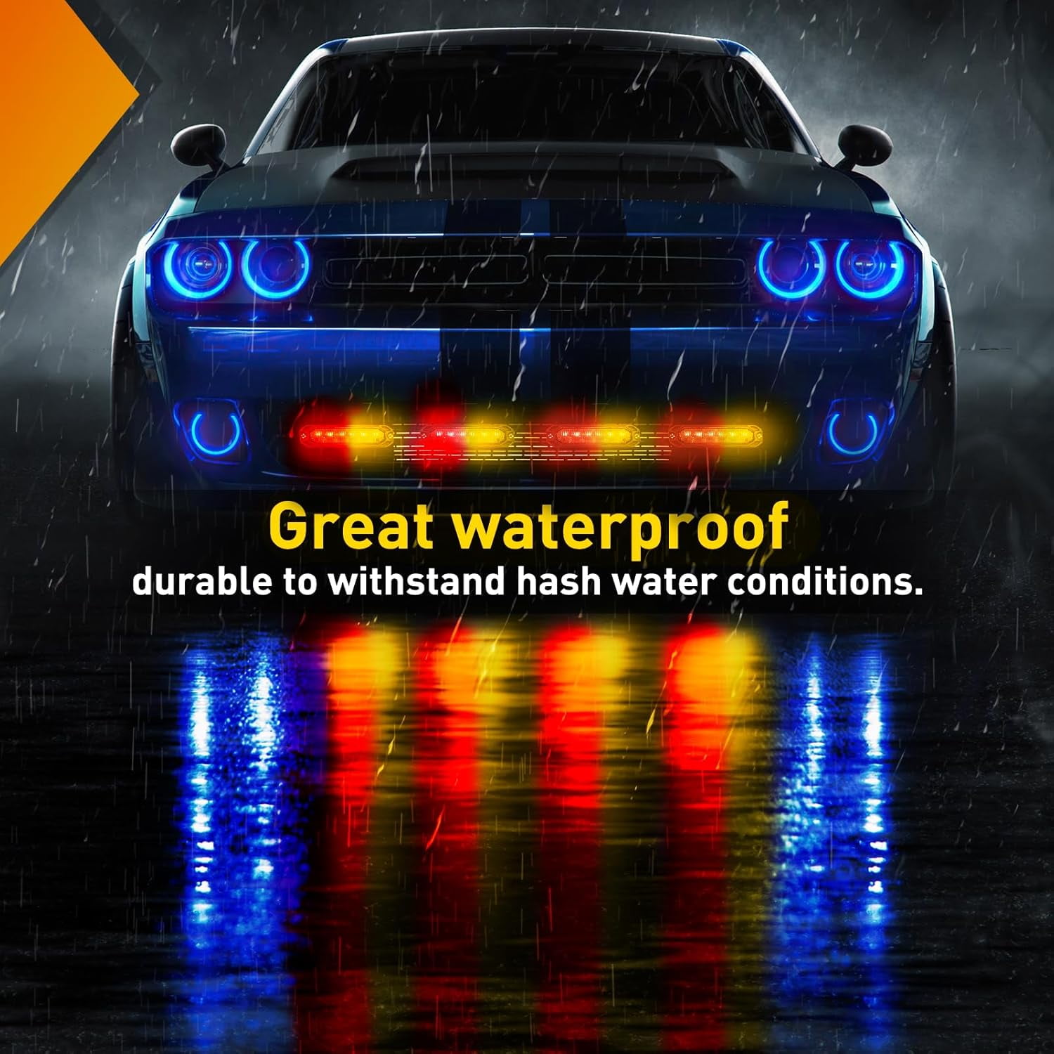 Nilight 6LED Emergency Strobe Lights 4PCS Ultra slim Surface Mount Hazard Caution Light bar 12-24V Sync Feature Warning Flashing Light kit for Truck Car Vehicle ATV SUV UTV Red and Yellow