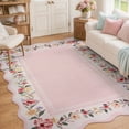 thumbnail image 2 of Lahome 5'x7' Floral Scalloped Area Rugs for Living Room, Washable Rugs Non Slip Boho Rug, Soft Low Pile Stain Resistant Carpet for Bedroom Nursery Kid Room Playroom, Pink, 2 of 9