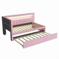 thumbnail image 6 of Bellemave Twin Size Daybed with Trundle and Storage Bookshelf, Upholstered Platform Bed Frame with USB Ports and LED Belt, Soft Corner Bed for Modern Bedroom Living Spaces(Pink）, 6 of 8