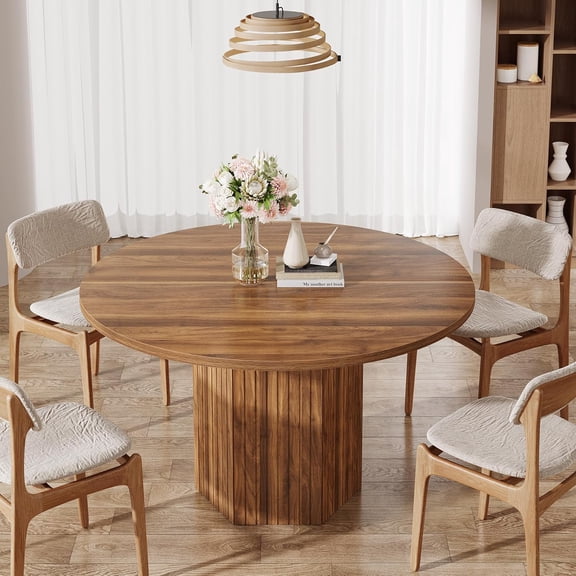 Tribesigns Wood Round Dining Kitchen Table, 47 inch Dinner Table with Heavy Duty Pedestal Base Circle Tabletop for Kitchen, Brown