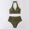 thumbnail image 6 of HUPOM Plus Size Swimsuit For Women Tie-Front Bikini Sleeveless Retro A-line Halter Army Green S, 6 of 7