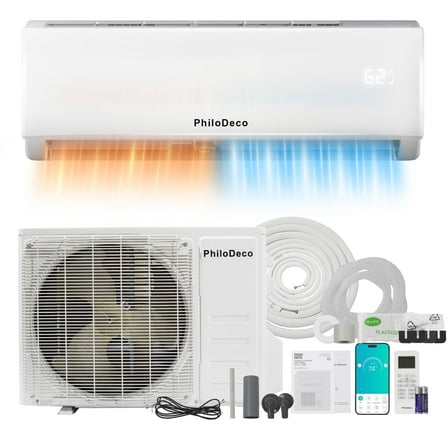 PhiloDeco 11500 BTU Mini Split Air Conditioner & Heater, Wifi Enabled 115V Energy Saving Wall Mounted Inverter Ductless AC Unit Cools up to 750 Sq. Ft, Heat Pump & Installation Kit