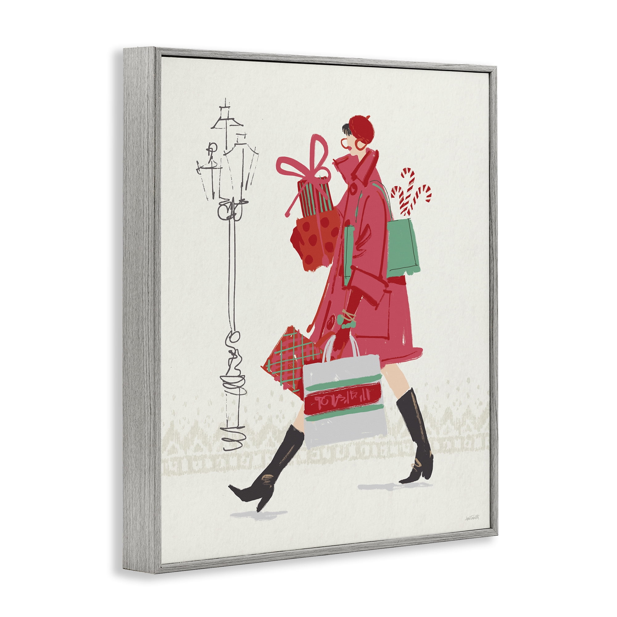 Stupell Industries Trendy Festive Fashion Holiday Painting Gray Framed Art Prints Wall Art, 24 x 30