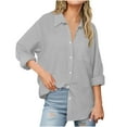 thumbnail image 2 of Elvqul Womens Shirts Button down Collared Blouses for Women Light Blue Solid Fall Long Sleeve Shirt, 2 of 9