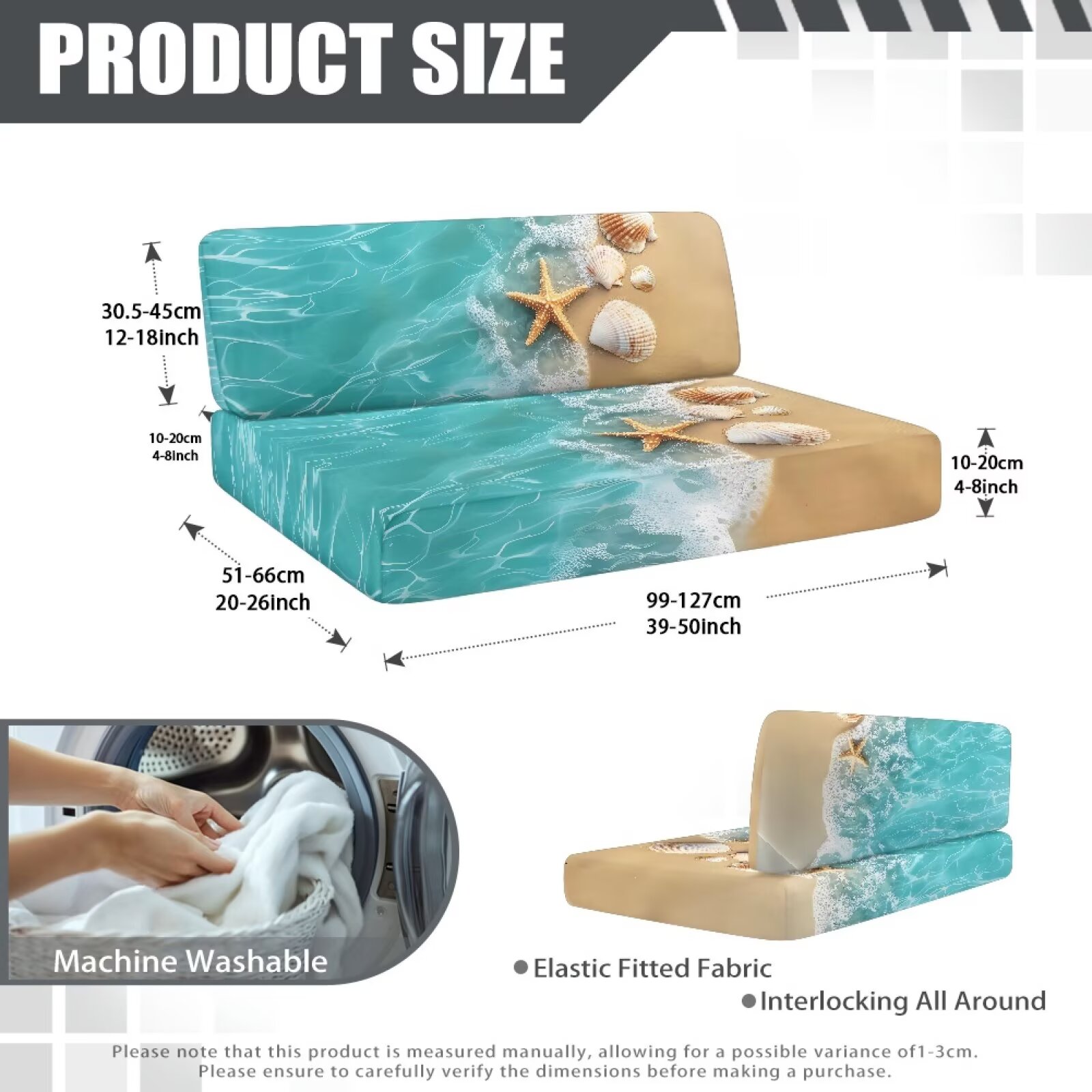 Pzuqiu Beach Starfish RV Dinette Cushion Covers Stretchable Loveseat Sofa Furniture Protector Elastic Camper Cushion Slipcoversfor RV Camper Car Bench