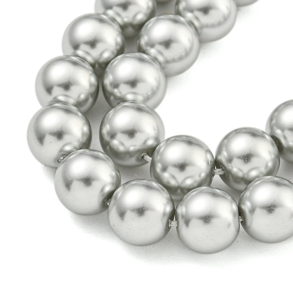 Glass Pearl Beads Strands Round Light Grey 8mm Hole: 0.6mm about 51pcs/strand 15.98''(40.6cm) DIY