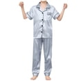 thumbnail image 5 of Pajamas Set for Boys Girls Silky Satin Pjs Sleepwear 2 PCS Set Short Sleeve Button Down Top Pants Home Wear, 5 of 7
