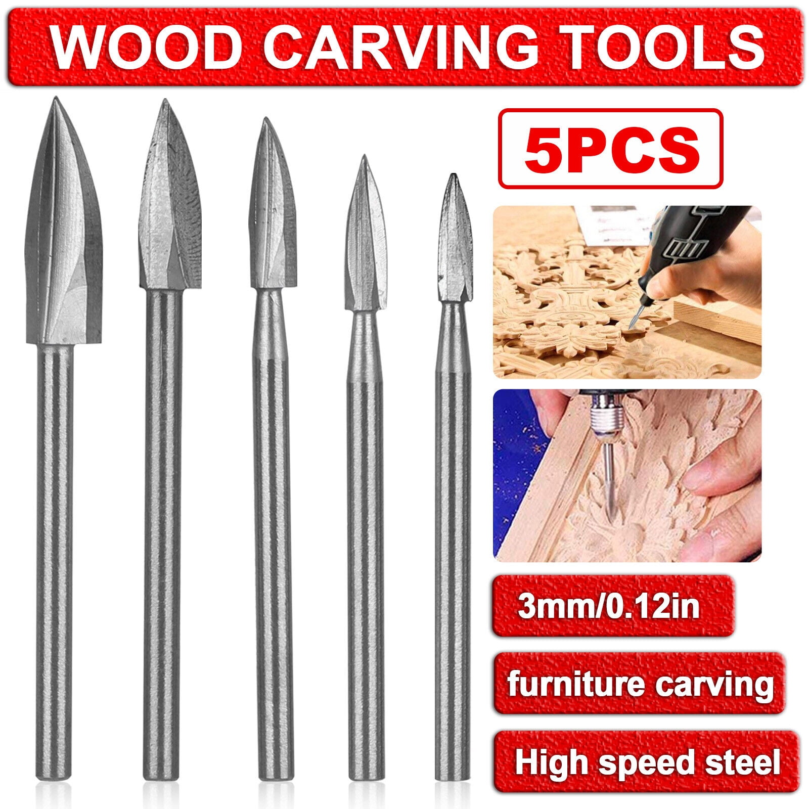 EEEkit 10pcs Wood Carving Drill Bits, Engraving Cutter Tools for Rotary Tools, Woodworking Tools for Drilling Micro Sculpture, Size: 0.12