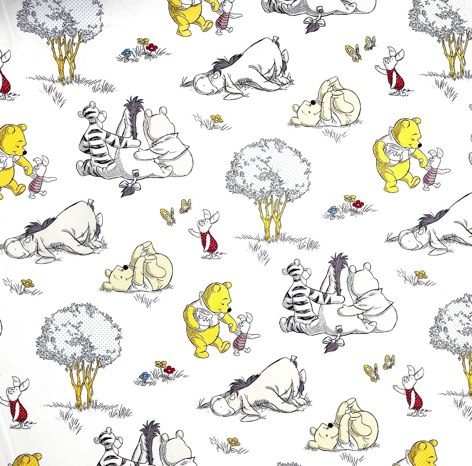 1 Yard - Winnie the Pooh Piglet Eeyore & Tigger on White Cotton Fabric (Great for Quilting, Sewing, Craft Projects, Throw Pillows & More) 1 Yard X 44" Wide