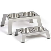 Angle View: PetFusion Elevated Dog Bowls in Premium Anodized Aluminum Stand (Tall 8"). 2 US FOOD GRADE Stainless Steel 56oz bowls