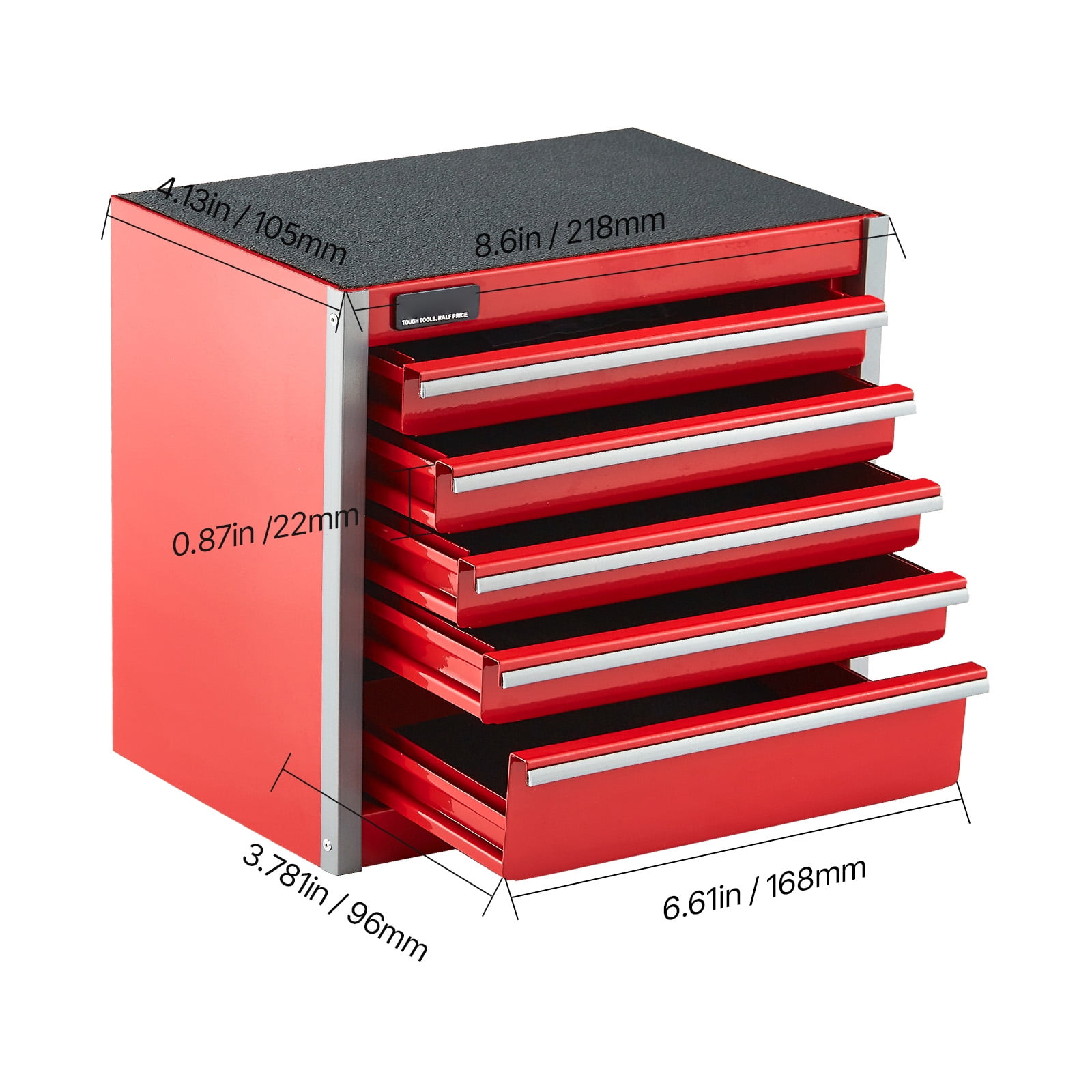 KFFKFF Steel Toolbox, 8.6-inch, Compact Steel Toolbox with 5 Compartments, Petite Equipment Holder with EVA Cushions and PP Stabilizers, Robust Steel with Smooth Ball Bearing Access