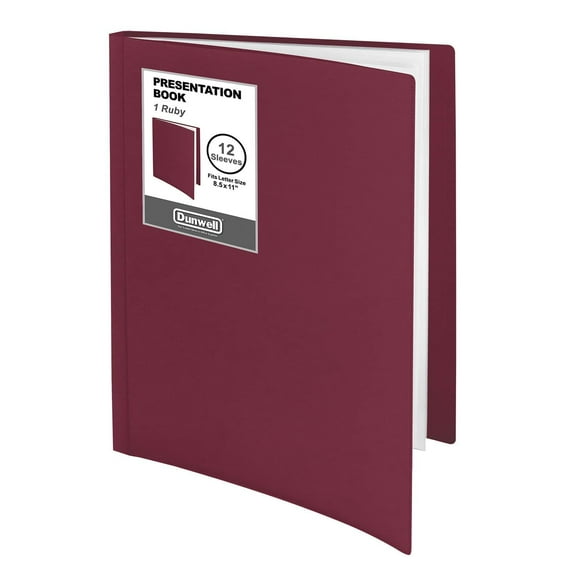 Dunwell Binder with Plastic Sleeves 12-Pocket (Ruby) - Presentation Book, 8.5 x 11 Portfolio Folder with Clear Sheet Protectors, Displays 24-Page Documents, Certificates, Important Papers