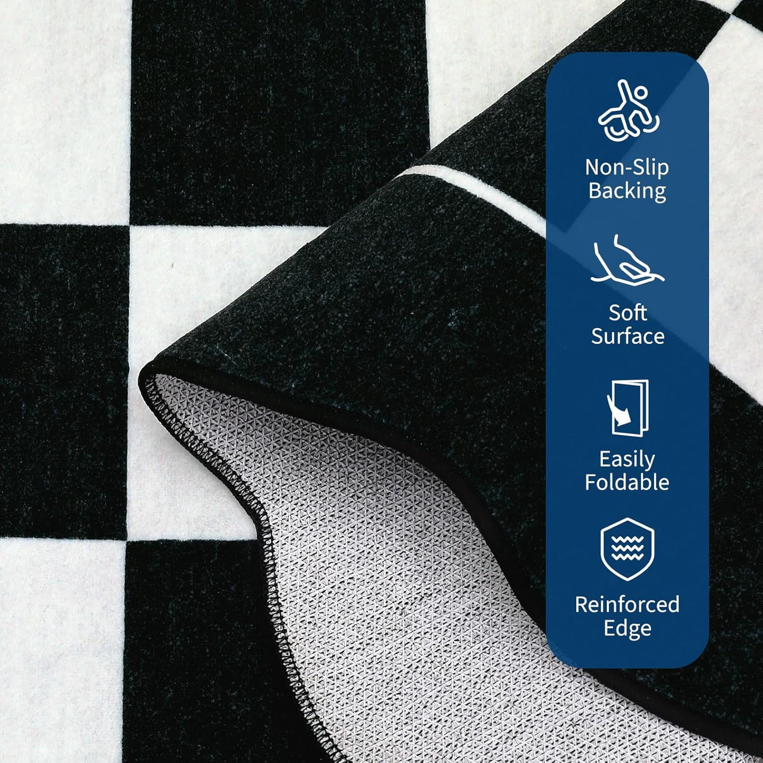 IdealHouse 10'x13' Washable Kitchen Rug, Non-Slip Low Pile Scalloped Checkerboard Farmhouse Entryway Mat, Soft Neutral Area Rug, Black