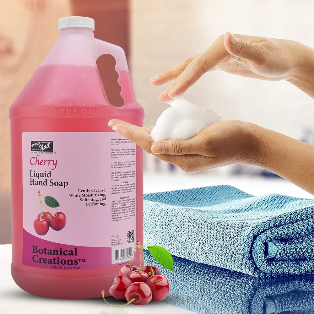 PRONAIL - Liquid Hand Soap Refill, Cherry, 1 Gallon - Deeply Cleanse and Hydrates, Leaving your hands Fresh and Soft - Bulk, Refill Gallon