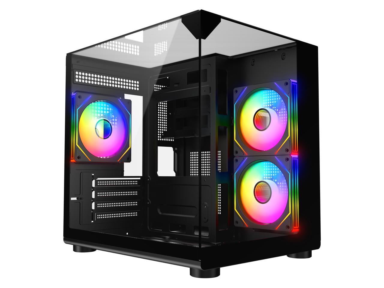 DIYPC ARGB-DC100-BK Black Dual USB3.0 Tempered Glass Micro ATX Gaming Computer Case w/ 3 x ARGB PWM Fans (Pre-Installed)