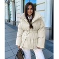 thumbnail image 6 of Women'S Stand Collar Cotton Padded Coat with Belt for Warmth Waist Tie Pockets Winter Jacket White S, 6 of 9