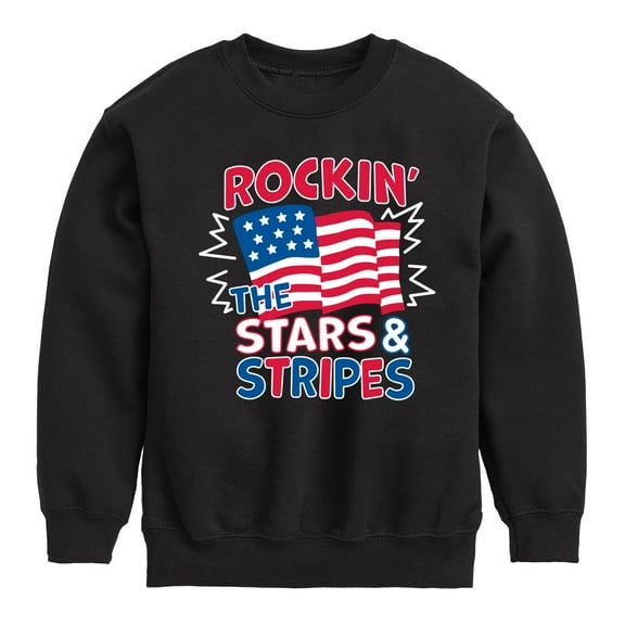 Instant Message - Rockin The Stars And Stripes - Toddler & Youth Crewneck Fleece Sweatshirt