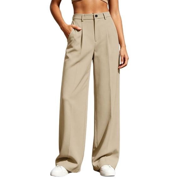Cmfcve Woman's Wide Leg Pants Pull On Stretchy Work Dress Pants High Waisted Business Casual Trousers