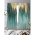 thumbnail image 2 of Modern Turquoise Gold Sheer Curtains for Living Room Bedroom Abstract Teal Minimalist Art Sheer Curtains 84 Inch Long 2 Panels Set Light Filtering Curtain Window Treatments Drapes for Dining Room, 2 of 6