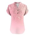 thumbnail image 4 of Camisetas de Manga Corta para las Mujeres Casual Impreso Botón Casa V-Cuello Camiseta Blusas, Poliéster, 4 of 8